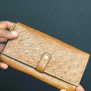 Handmade Premium Ostrich Leather Long Wallet - Cognac Brown
